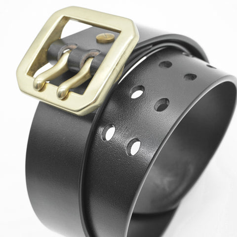 OGL Double-Prong Garrison Belt Full-Dyed Black handmade full-grain leather solid brass double-prong buckle