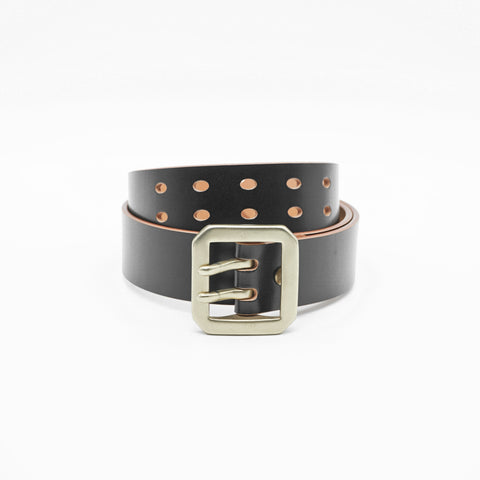 OGL Double-Prong Garrison Belt Hand-Dyed Black handmade full-grain leather solid brass double-prong buckle