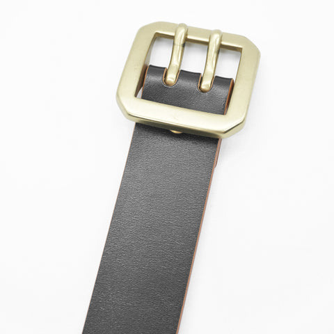 OGL Double-Prong Garrison Belt Hand-Dyed Black handmade full-grain leather solid brass double-prong buckle