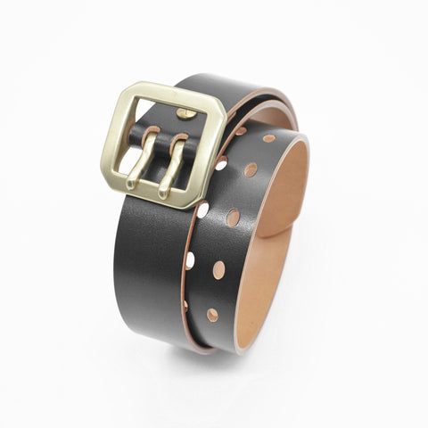 OGL Double-Prong Garrison Belt Hand-Dyed Black handmade full-grain leather solid brass double-prong buckle