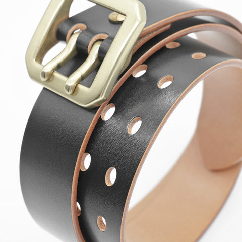 OGL Double-Prong Garrison Belt Hand-Dyed Black handmade full-grain leather solid brass double-prong buckle