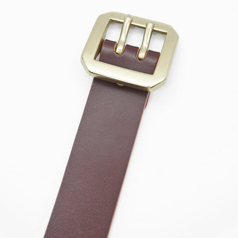 OGL Double-Prong Garrison Belt Hand-Dyed Brown handmade full-grain leather solid brass buckle tea-core