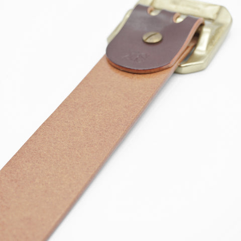 OGL Double-Prong Garrison Belt Hand-Dyed Brown handmade full-grain leather solid brass buckle tea-core
