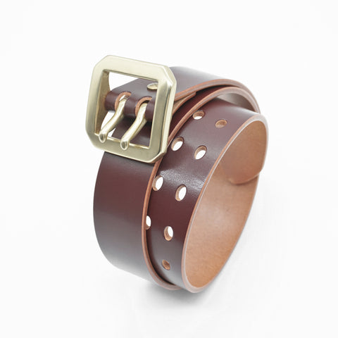 OGL Double-Prong Garrison Belt Hand-Dyed Brown handmade full-grain leather solid brass buckle tea-core