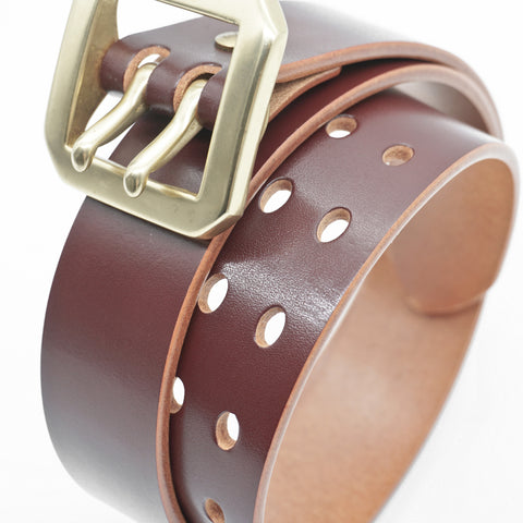 OGL Double-Prong Garrison Belt Hand-Dyed Brown handmade full-grain leather solid brass buckle tea-core