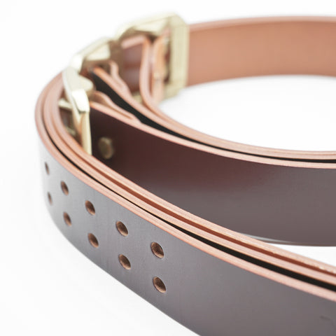 OGL BELT DOUBLE-PRONG GARRISON LEATHER BELT HAND-DYED BROWN