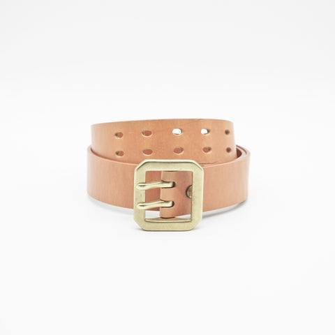 OGL Double-Prong Garrison Belt Natural handmade full-grain leather solid brass double-prong buckle