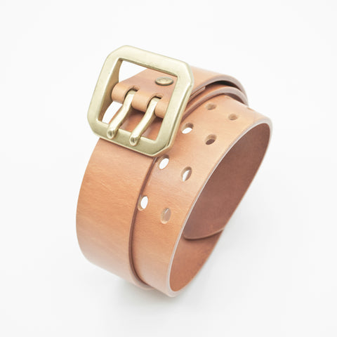 OGL Double-Prong Garrison Belt Natural handmade full-grain leather solid brass double-prong buckle