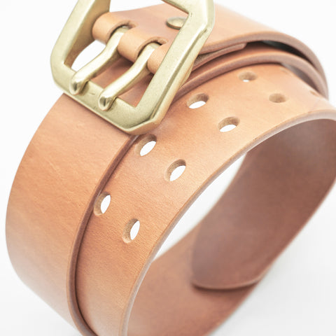 OGL Double-Prong Garrison Belt Natural handmade full-grain leather solid brass double-prong buckle