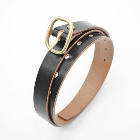 OGL Obbies Leather Belt Hand-Dyed Black solid brass buckle, Full-Grain Leather