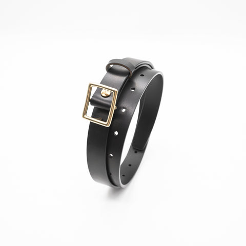 OGL Obbies Square Buckle Leather Belt Full Black handmade full-grain leather brass buckle
