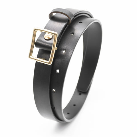 OGL Obbies Square Buckle Leather Belt Full Black handmade full-grain leather brass buckle