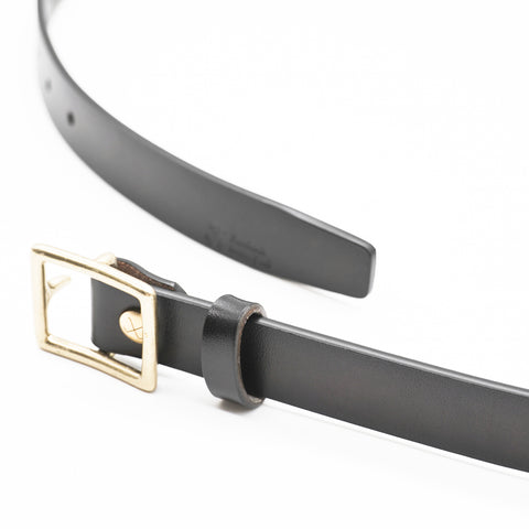 OGL Obbies Square Buckle Leather Belt Full Black handmade full-grain leather brass buckle