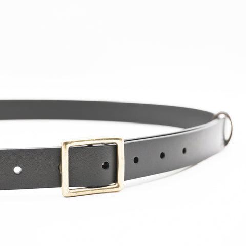 OGL Obbies Square Buckle Leather Belt Full Black handmade full-grain leather brass buckle