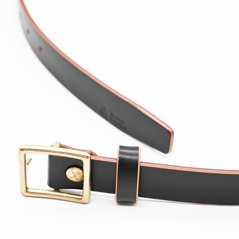 OGL Obbies Square Buckle Leather Belt Hand-Dyed Black handmade full-grain tea-core leather brass buckle