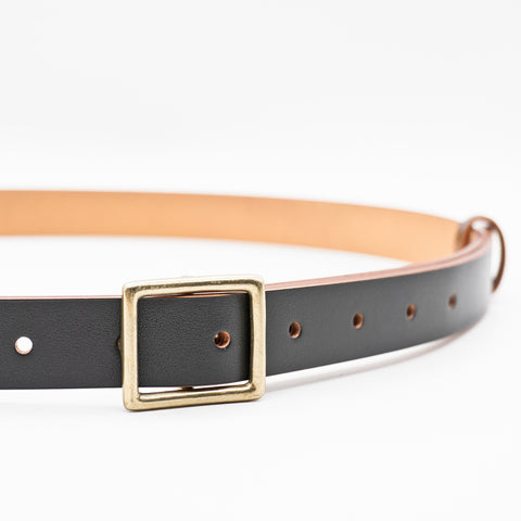 OGL Obbies Square Buckle Leather Belt Hand-Dyed Black handmade full-grain tea-core leather brass buckle