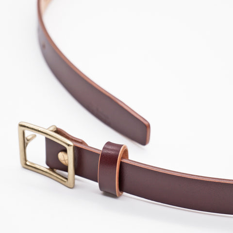 OGL Obbies Square Buckle Leather Belt Hand-Dyed Brown handmade full-grain tea-core leather brass buckle