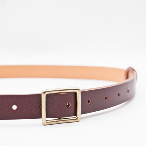 OGL Obbies Square Buckle Leather Belt Hand-Dyed Brown handmade full-grain tea-core leather brass buckle