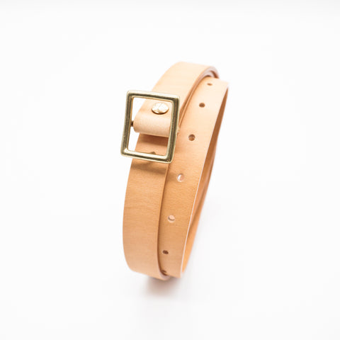 OGL Obbies Square Buckle Leather Belt Natural handmade full-grain leather brass buckle