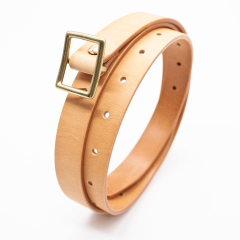 OGL Obbies Square Buckle Leather Belt Natural handmade full-grain leather brass buckle