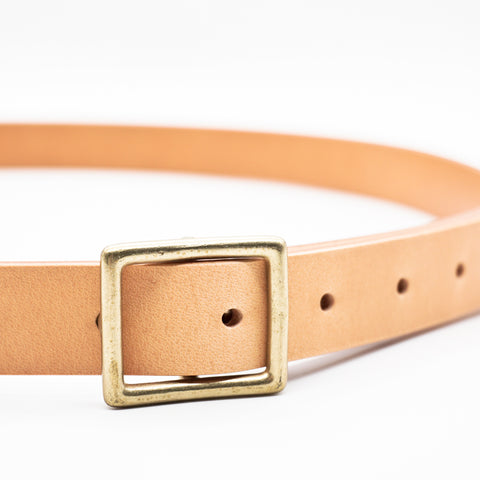 OGL Obbies Square Buckle Leather Belt Natural handmade full-grain leather brass buckle