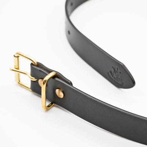 OGL Roller-Buckle Leather Belt Full-Dyed Black handmade full-grain leather brass buckle