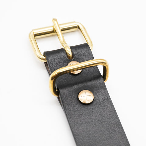 OGL Roller-Buckle Leather Belt Full-Dyed Black handmade full-grain leather brass buckle