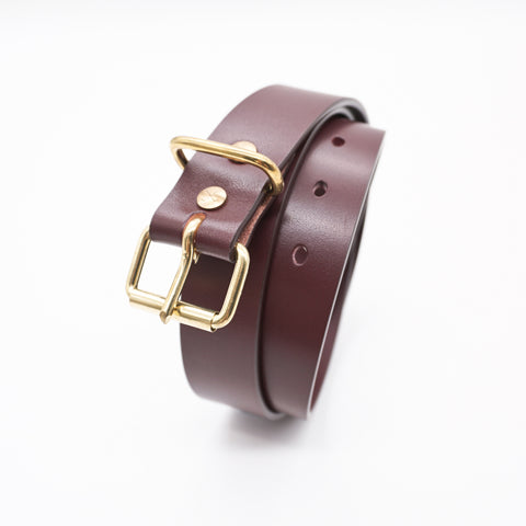 OGL Roller-Buckle Leather Belt Full-Dyed Tan handmade full-grain leather tea-core solid brass buckle