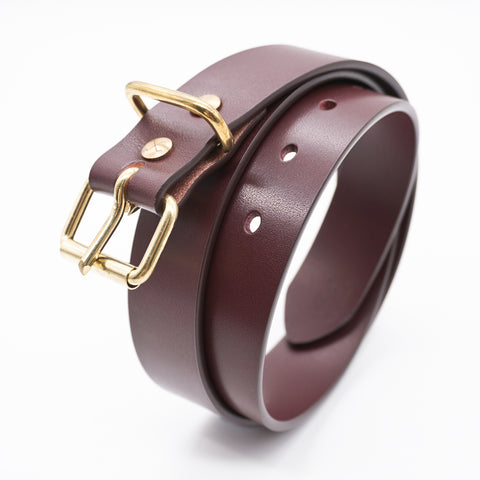 OGL Roller-Buckle Leather Belt Full-Dyed Tan handmade full-grain leather tea-core solid brass buckle