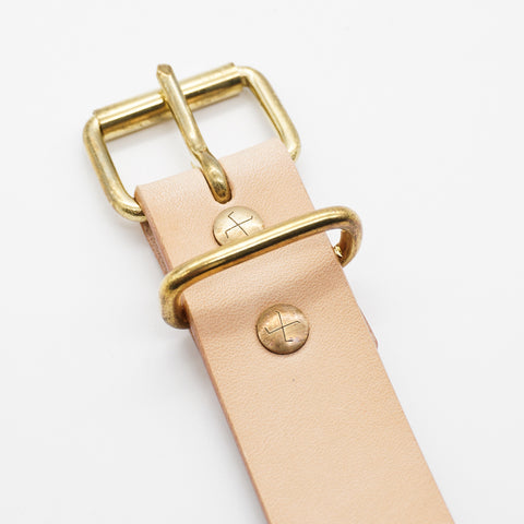 OGL Roller-Buckle Leather Belt Natural handmade full-grain leather tea-core finish solid brass roller buckle