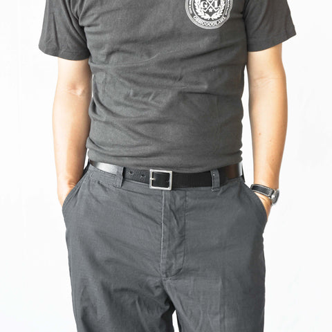 OGL Scout 125 Leather Belt Grainy Black handmade full-grain leather stainless steel buckle textured finish