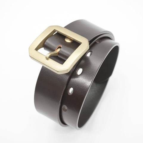 OGL Single-Prong Garrison Leather Belt Full Brown solid brass buckle, Durable Craftsmanship