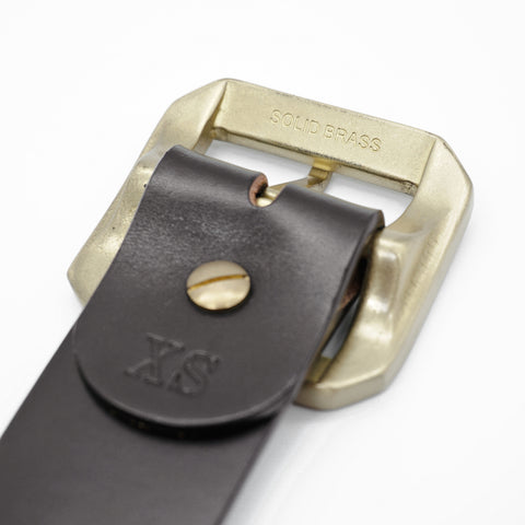 OGL Single-Prong Garrison Leather Belt Full Brown showing solid brass buckle, Durable Craftsmanship