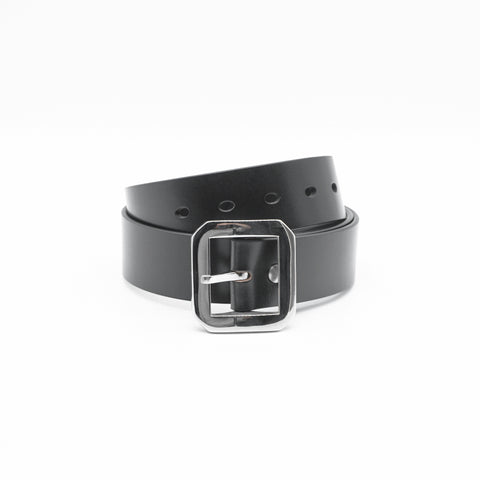 OGL Single-Prong Garrison Leather Belt Full-Dyed Black, Sleek Design with thick stainless steel buckle