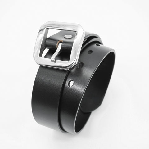 OGL Single-Prong Garrison Leather Belt Full-Dyed Black, Sleek Design with thick stainless steel buckle