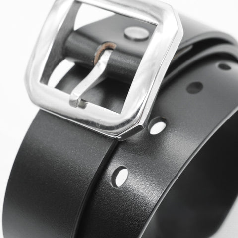 OGL Single-Prong Garrison Leather Belt Full-Dyed Black, Sleek Design with thick stainless steel buckle