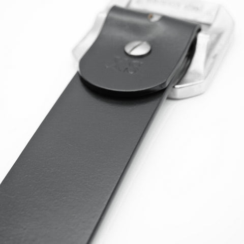 OGL Single-Prong Garrison Leather Belt Full-Dyed Black, Sleek Design with thick stainless steel buckle