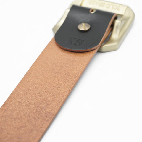 OGL Single-Prong Garrison Leather Belt Hand-Dyed Black solid brass buckle, unique tea-core
