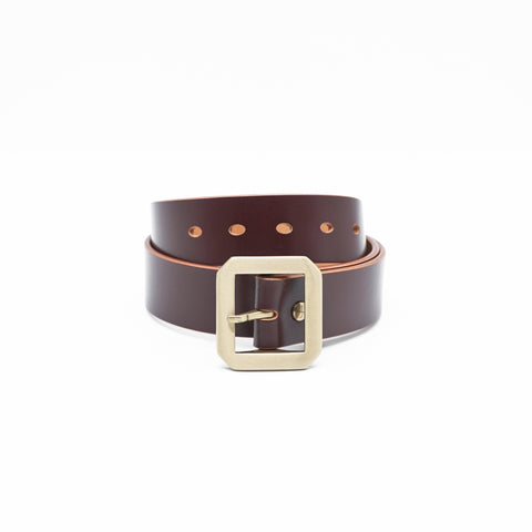 OGL Single-Prong Garrison Leather Belt Hand-Dyed Brown with solid brass buckle, Unique Patina