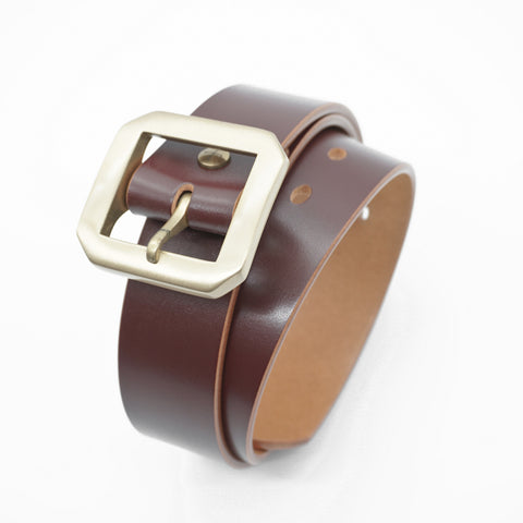 OGL Single-Prong Garrison Leather Belt Hand-Dyed Brown with solid brass buckle, Unique Patina