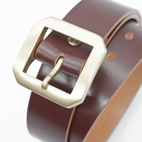 OGL Single-Prong Garrison Leather Belt Hand-Dyed Brown with solid brass buckle, Unique Patina
