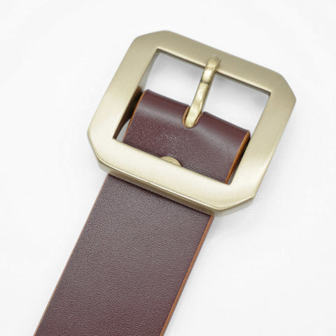 OGL Single-Prong Garrison Leather Belt Hand-Dyed Brown with solid brass buckle, Unique Patina