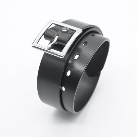 OGL Vintage 1.5 Leather Belt Full-Dyed Black handmade full-grain leather stainless steel buckle heritage