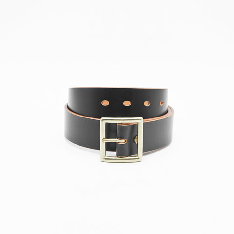 OGL Vintage 1.5 Leather Belt Hand-Dyed Black handmade full-grain leather solid brass buckle