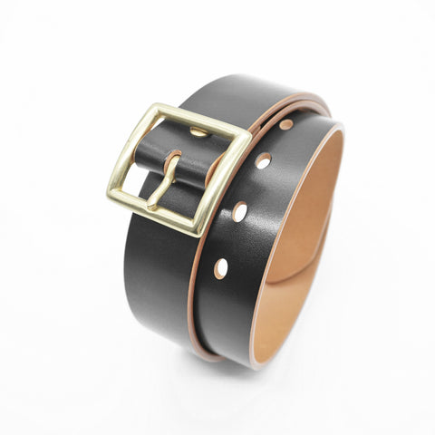 OGL Vintage 1.5 Leather Belt Hand-Dyed Black handmade full-grain leather solid brass buckle