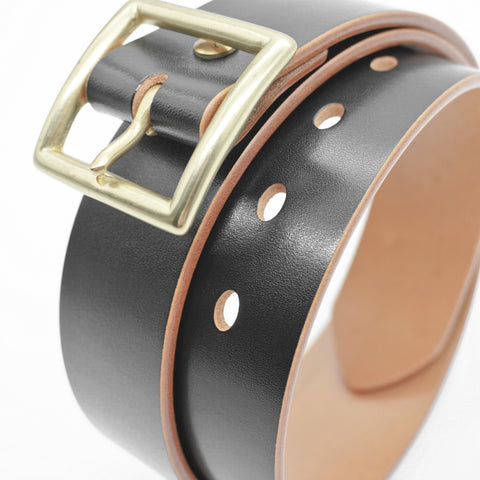 OGL Vintage 1.5 Leather Belt Hand-Dyed Black handmade full-grain leather solid brass buckle