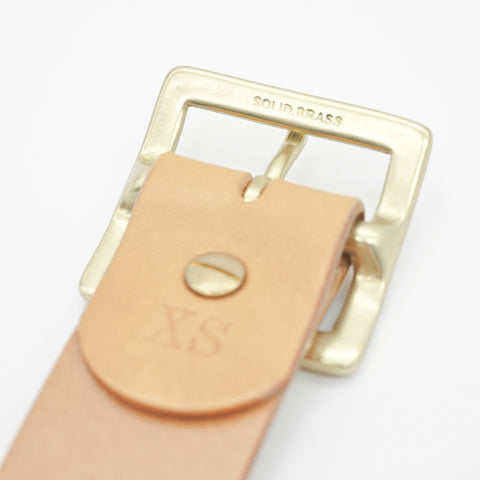 OGL Vintage 1.5 Leather Belt Natural handmade full-grain leather showing solid brass buckle