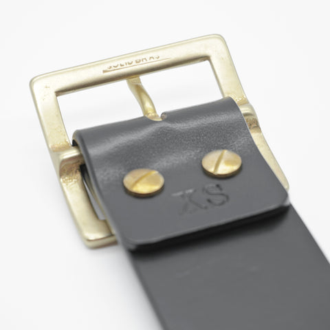 OGL Vintage 1.75 Leather Belt Full-Dyed Black handmade full-grain leather showing solid brass buckle heritage