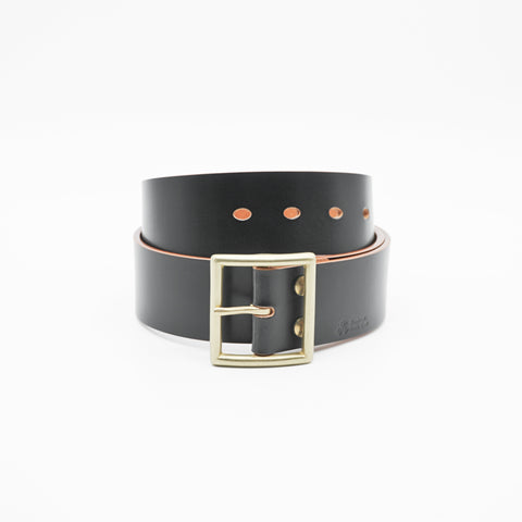 OGL Vintage 1.75 Leather Belt Hand-Dyed Black handmade full-grain leather wide solid brass buckle