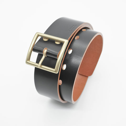 OGL Vintage 1.75 Leather Belt Hand-Dyed Black handmade full-grain leather wide solid brass buckle